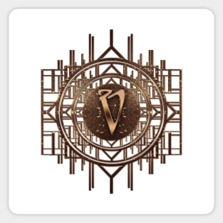 v letter in antique golden art nouveau style burlesque artdeco pattern Sticker